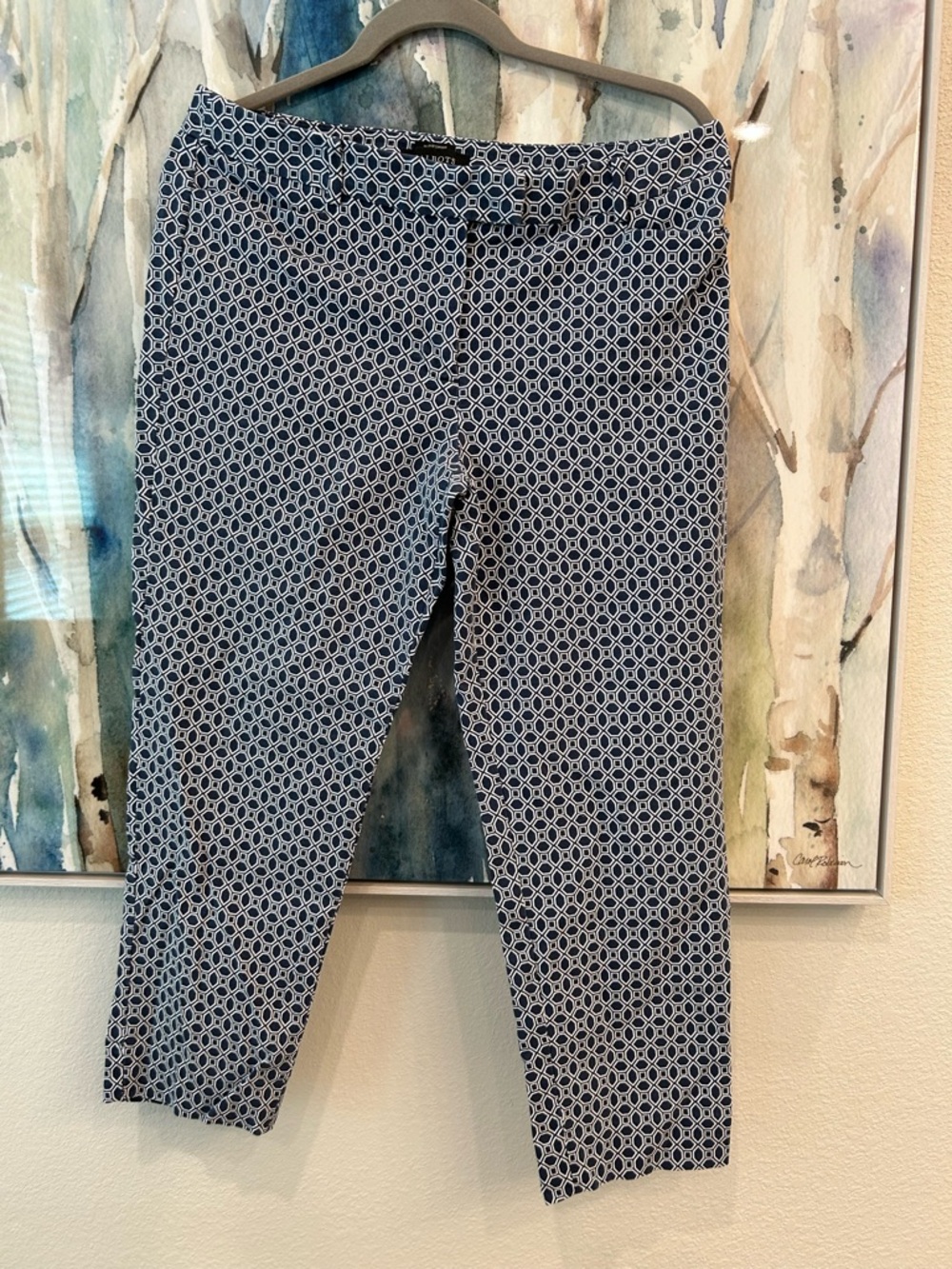 Talbots Navy & White Geometric Print Pants